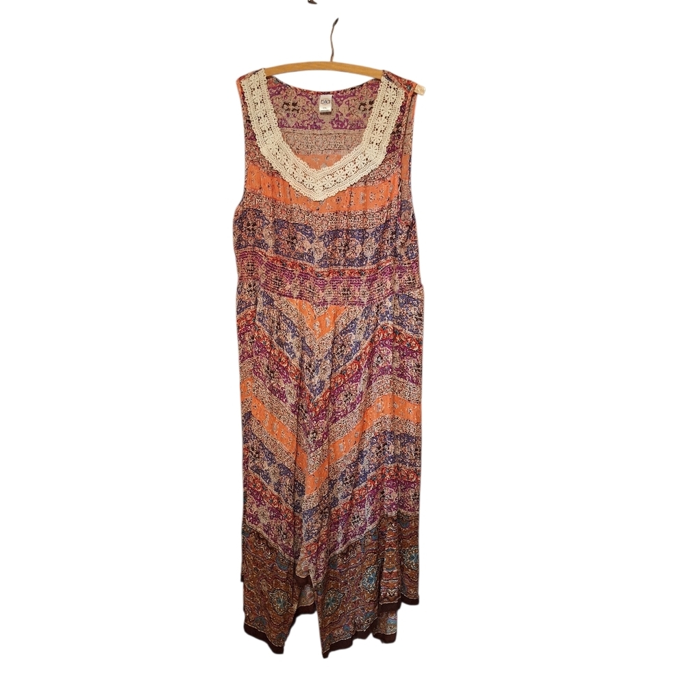 Bila Womens XXL Maxi Dress Paisley Sleeveless Smocked Crochet Festival Bohemian
